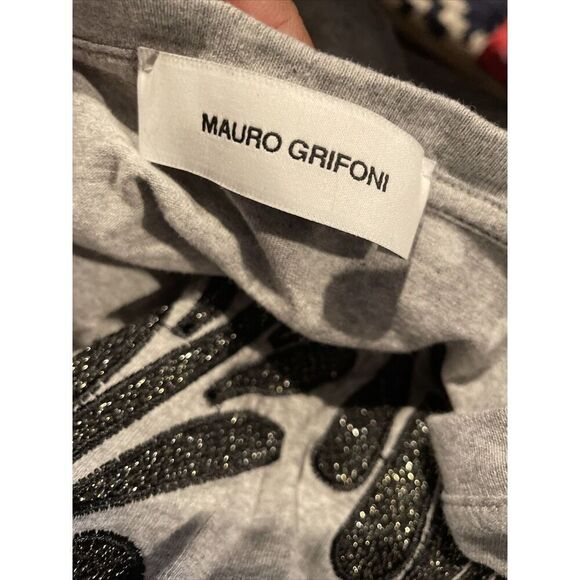 Mauro Grifoni Embroidered Tee Women’s Medium Short Sleeve Top Gray Black Shimmer - Picture 4 of 5